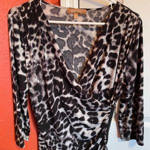 Animal print blouse.